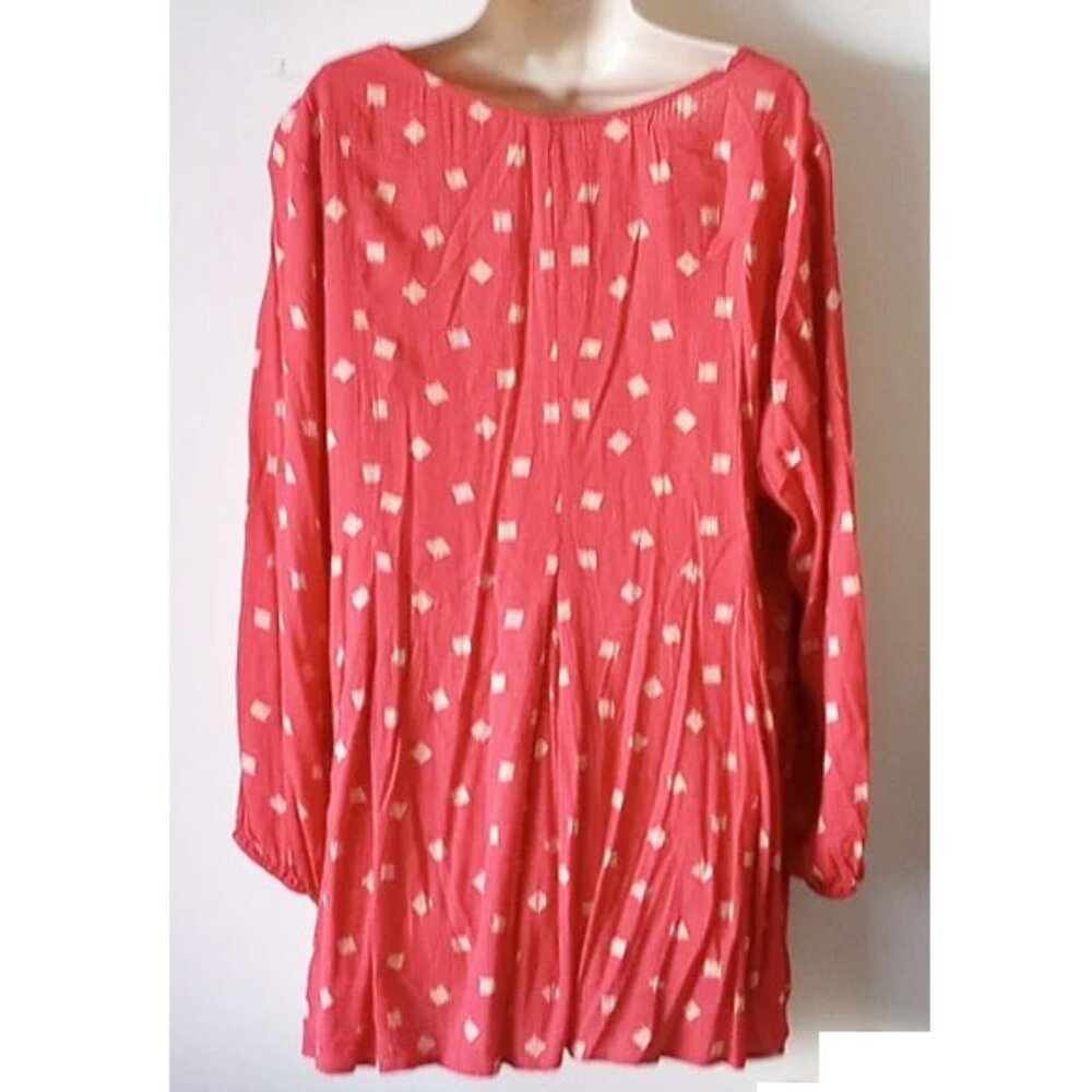 NWT Torrid Cranberry Diamond Long Sleeve Crinkled Gauze Top Tunic 3 - Picture 2 of 7